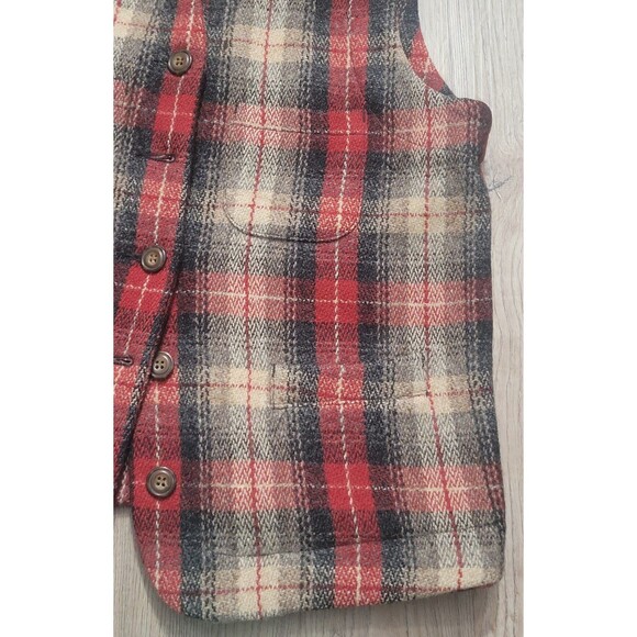 Eddie Bauer Legends Women's Wool Blend Plaid Vest Button Size Small Petite Red - Picture 5 of 6
